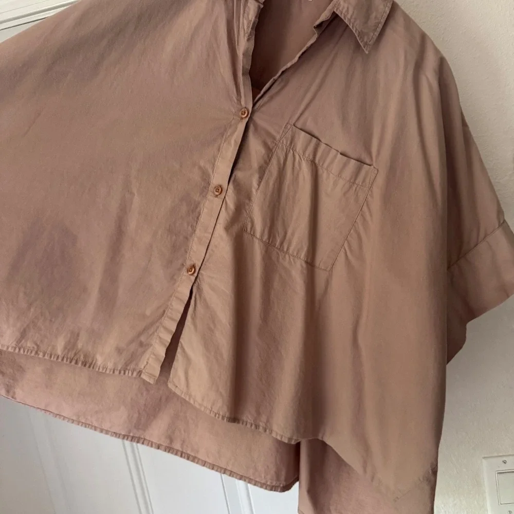 ITAMI dusty rose blush pink boxy oversized short sleeve cropped shirt top‎